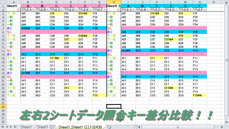 Excelvba ２シートをデータ照合キーで超簡単差分比較で色付け 快 ブログ